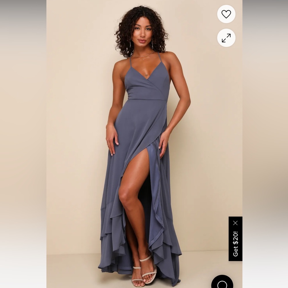 Lulus In Love Forever Granite Blue Lace-Up High-Low Maxi Dress - M